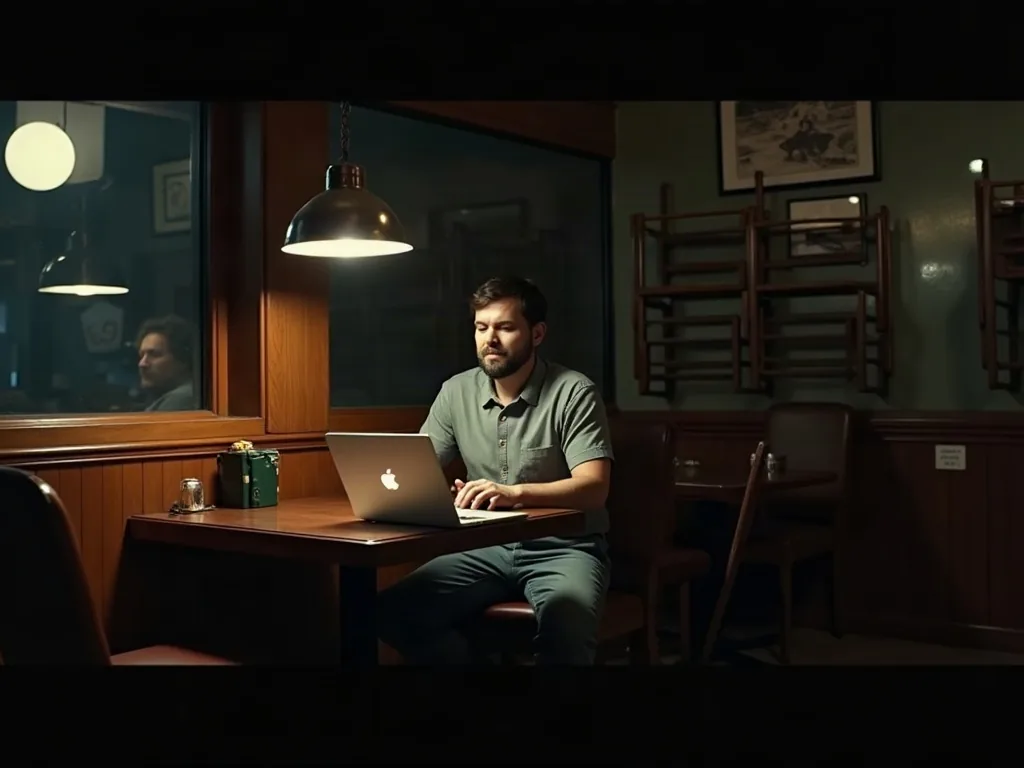 Owner alone at a laptop after closing