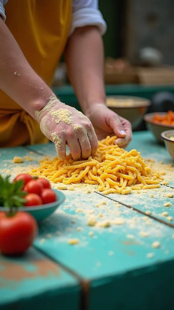 Hands kneading pasta dough