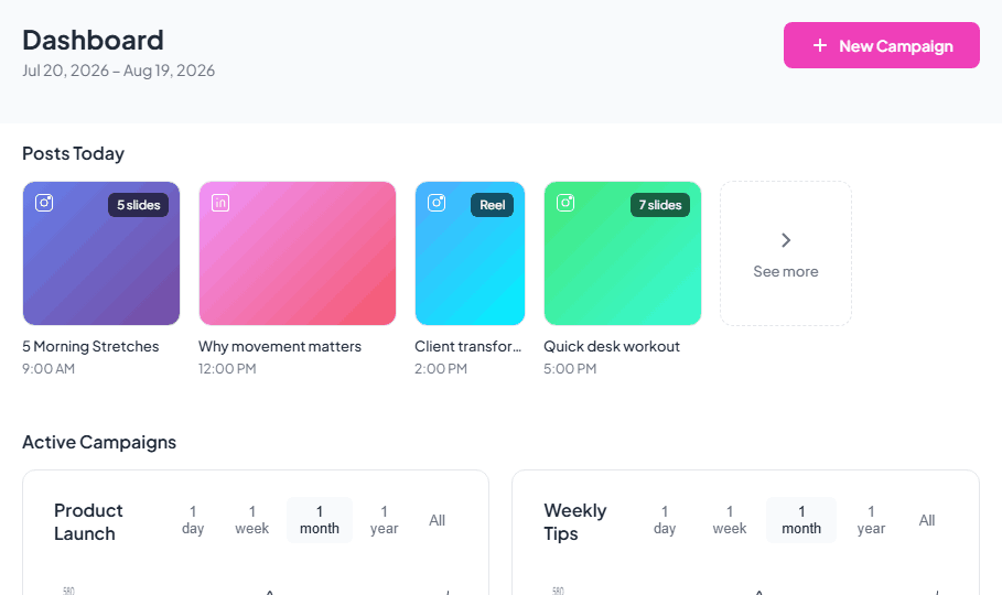 Fresko dashboard with scheduled posts